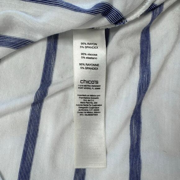 CHICOS Cross Back Rayon Jersey Blue White Stripe Short Sleeve Tee Size Medium 1 - Picture 7 of 9